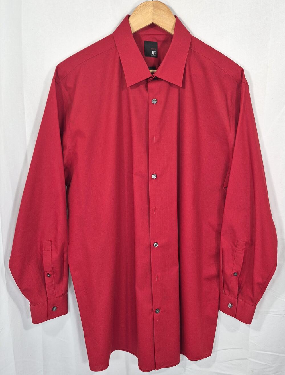 JF J.Ferrar Mens XL 17-17.5 32/33 Red Slim Fit Dress Shirt Button Front Long Sle